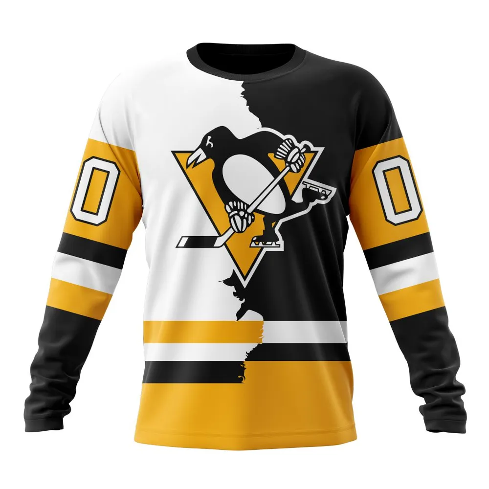 NHL Pittsburgh Penguins Personalize Home Mix Away Kits Long Sleeved Sweatshirt 