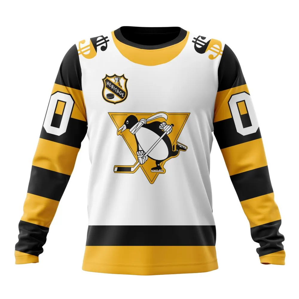 NHL Pittsburgh Penguins Personalized Heritage Design St2401 Long Sleeved Sweatshirt 