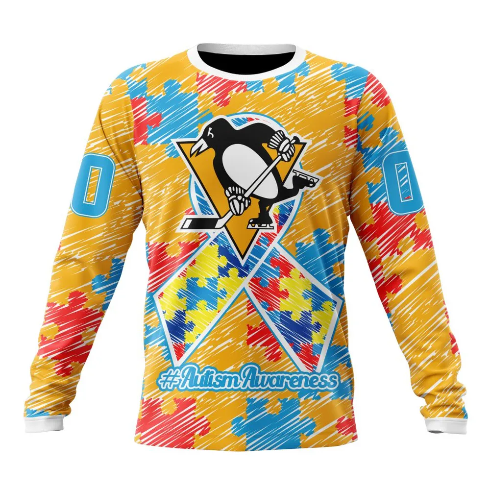 NHL Pittsburgh Penguins Special Autism Awareness Design St2201 Long Sleeved Sweatshirt 