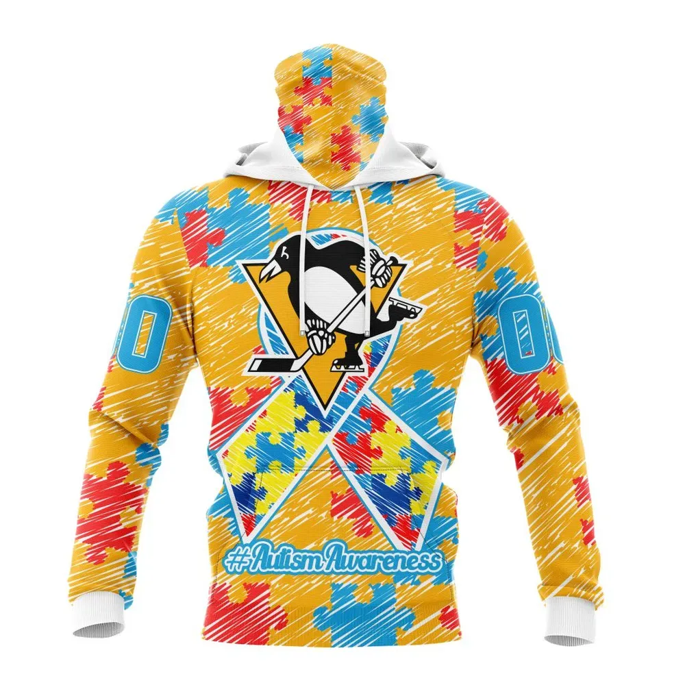 NHL Pittsburgh Penguins Special Autism Awareness Design St2201 Mask Hoodie