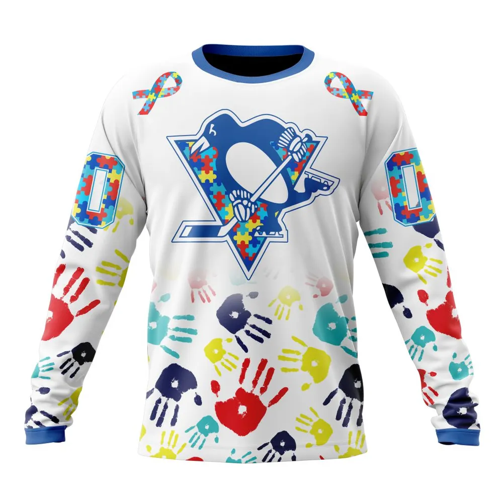 NHL Pittsburgh Penguins Special Autism Awareness Design St2203 Long Sleeved Sweatshirt 