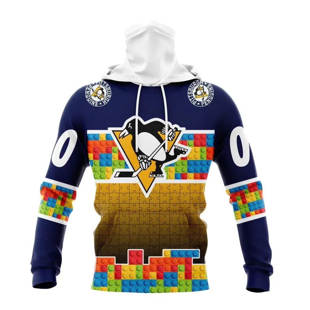 NHL Pittsburgh Penguins Special Autism Awareness Design V2301 Mask Hoodie