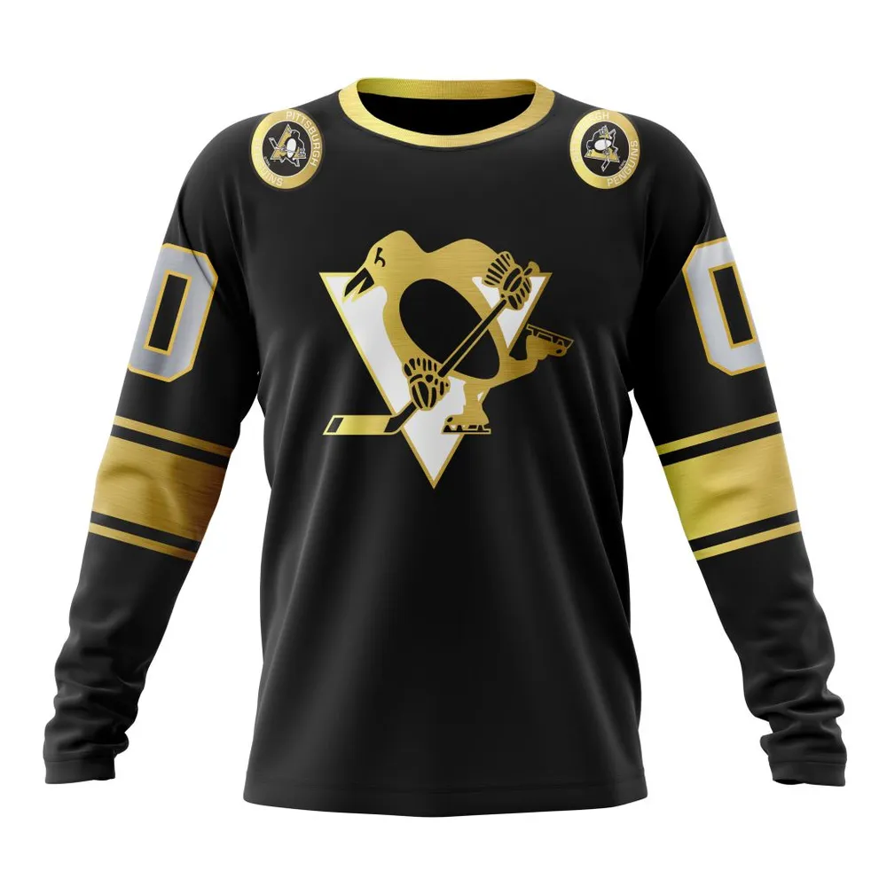 NHL Pittsburgh Penguins Special Black And Gold Design St2401 Long Sleeved Sweatshirt 