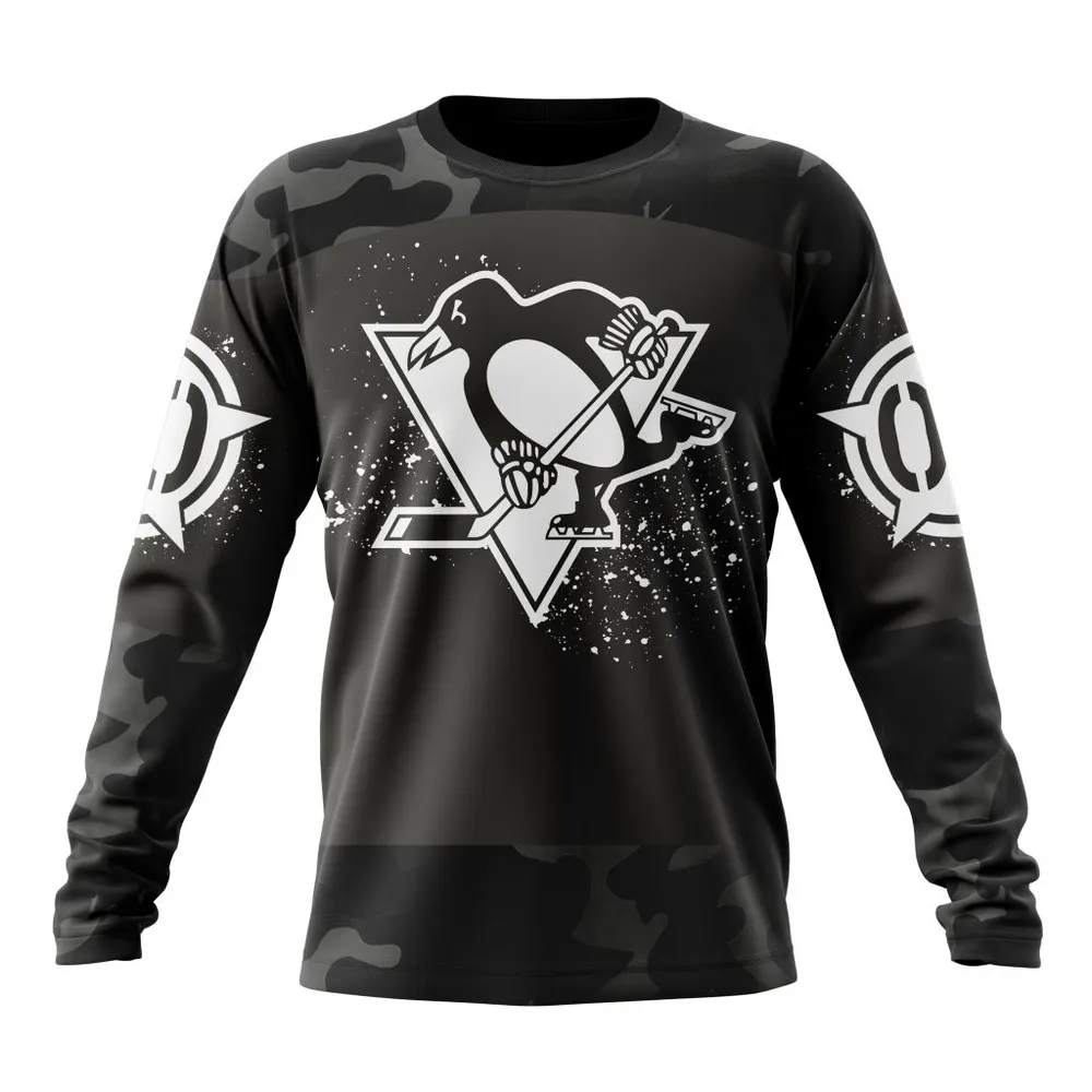 NHL Pittsburgh Penguins Special Black Camo Design For Veterans Day St2304 Long Sleeved Sweatshirt 