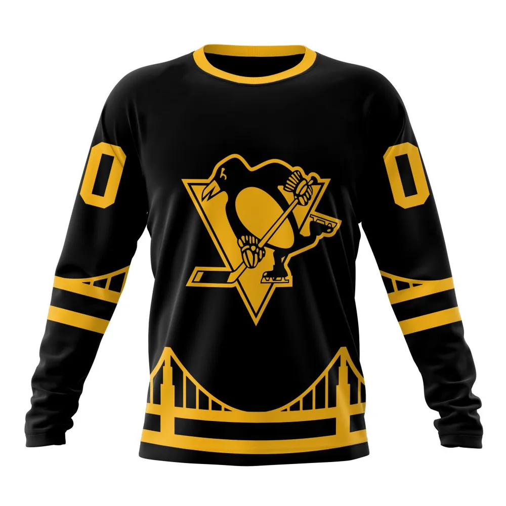 NHL Pittsburgh Penguins Special Blackout Design St2401 Long Sleeved Sweatshirt 