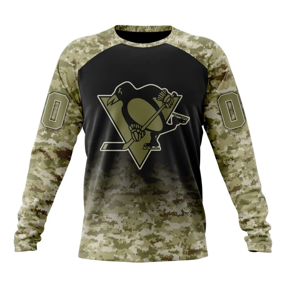 NHL Pittsburgh Penguins Special Camo Design For Veterans Day St2302 Long Sleeved Sweatshirt 