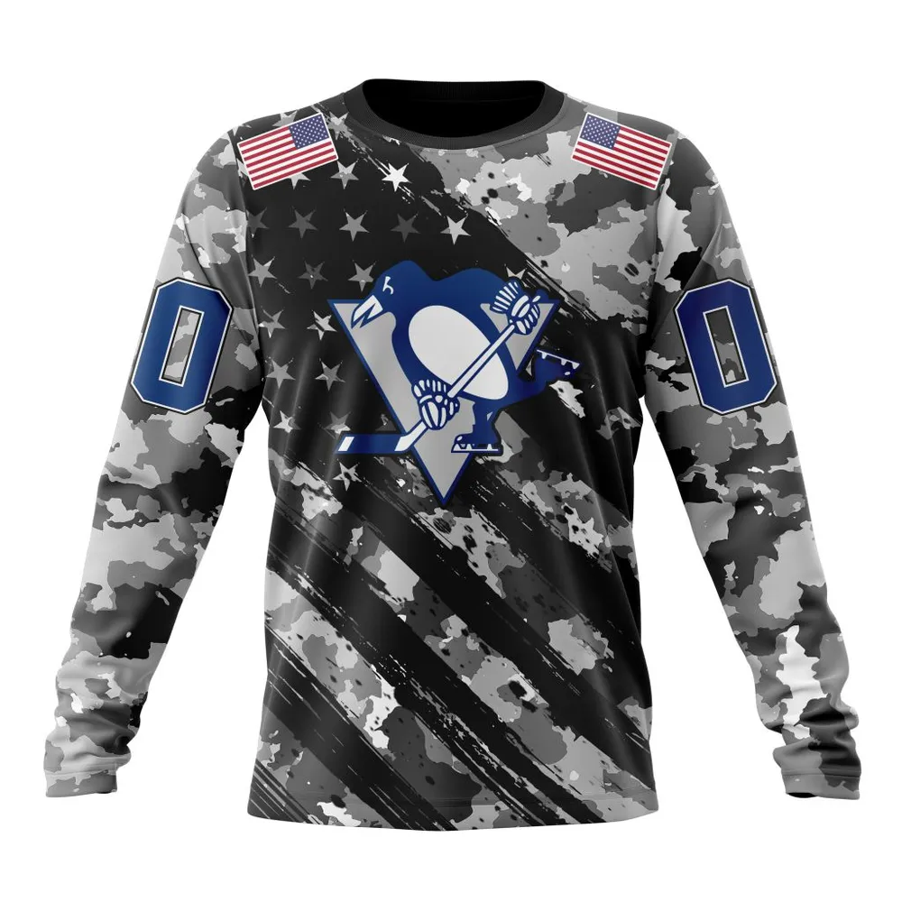 NHL Pittsburgh Penguins Special Camo Military Design St2301 Long Sleeved Sweatshirt 