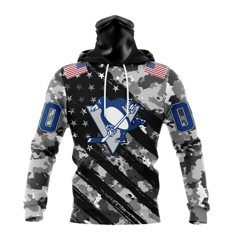 NHL Pittsburgh Penguins Special Camo Military Design St2301 Mask Hoodie