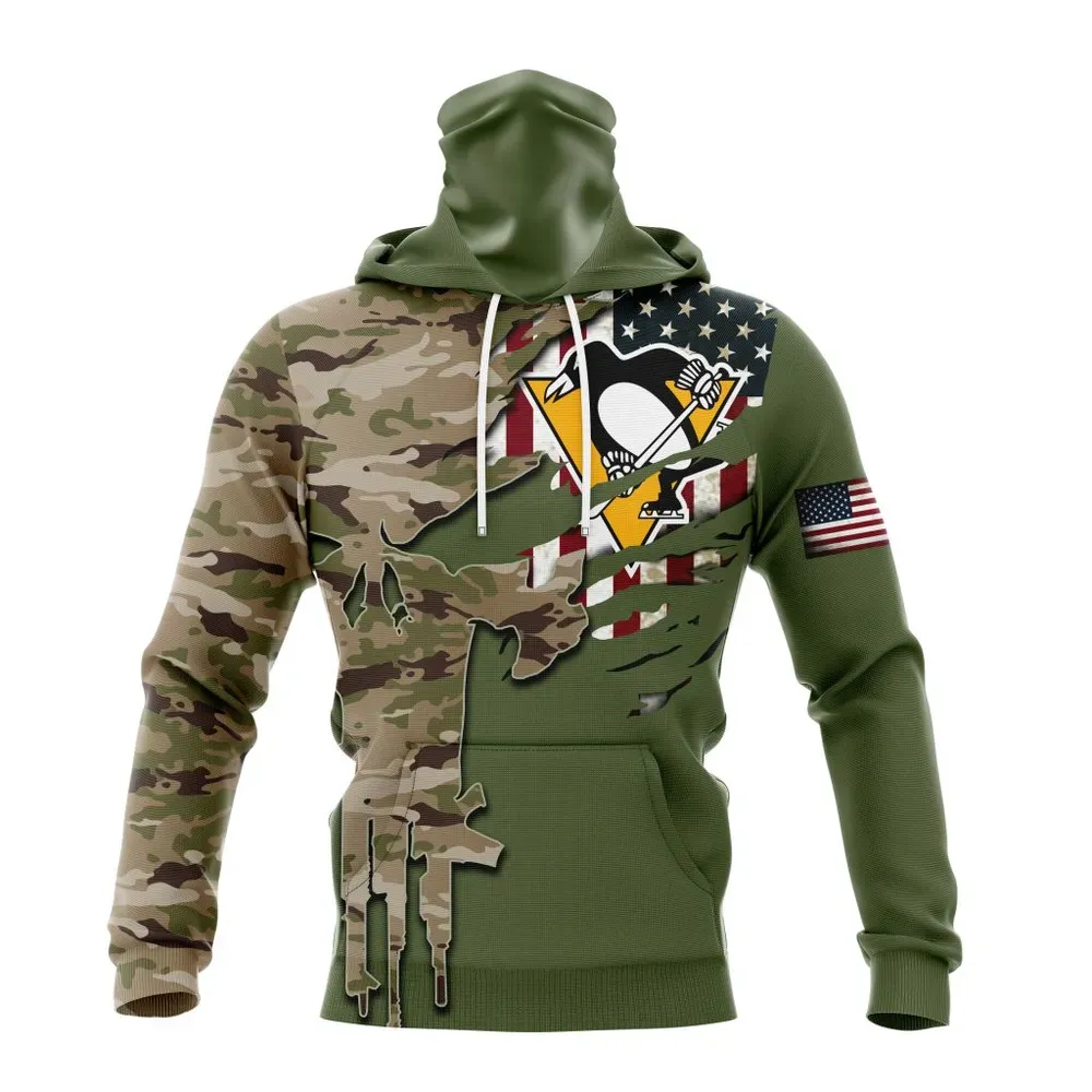 NHL Pittsburgh Penguins Special Camo Skull Design St2303 Mask Hoodie