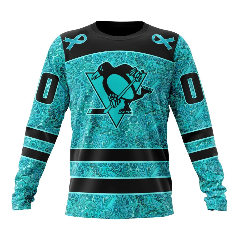 NHL Pittsburgh Penguins Special Design Fight Ovarian Cancer St2201 Long Sleeved Sweatshirt 