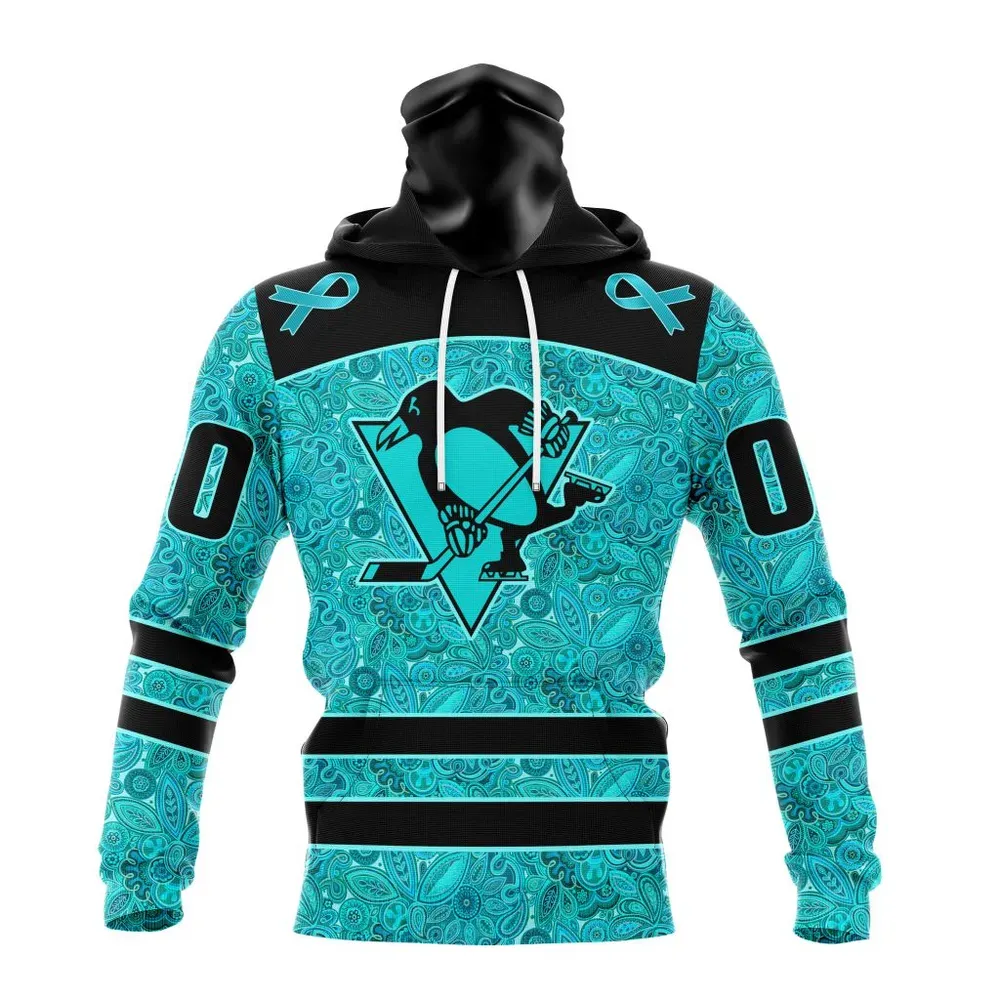 NHL Pittsburgh Penguins Special Design Fight Ovarian Cancer St2201 Mask Hoodie