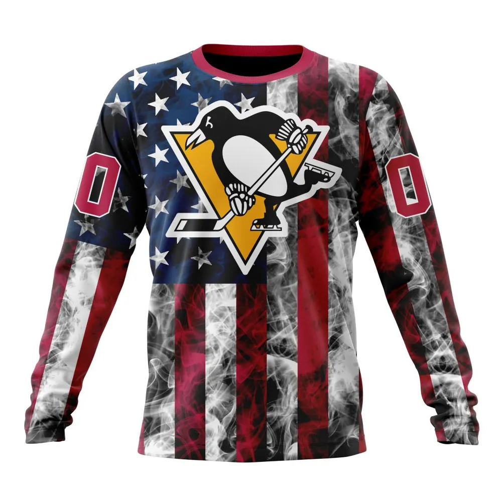 NHL Pittsburgh Penguins Special Design For Independence Day The Fourth Of July St2401 Long Sleeved Sweatshirt 