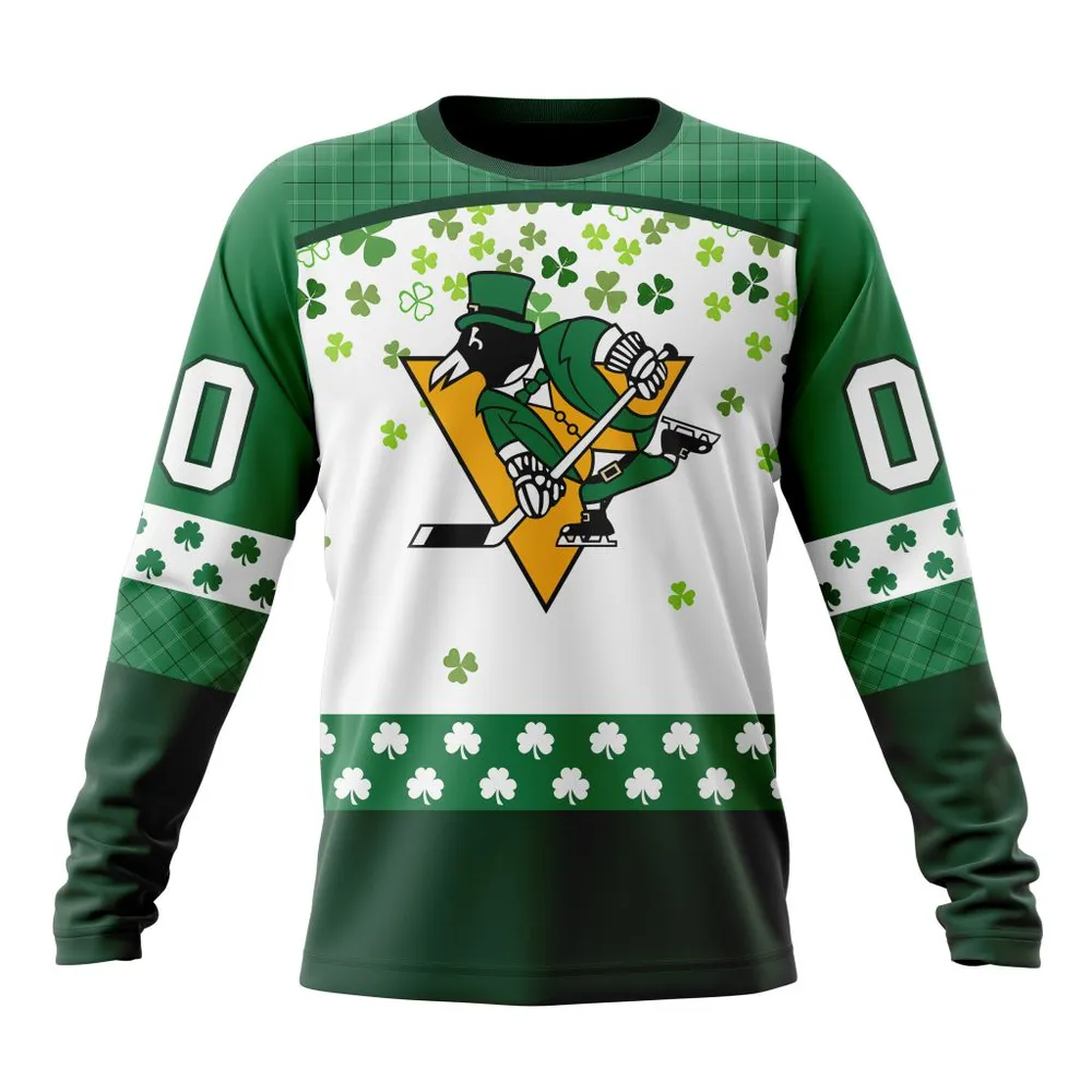 NHL Pittsburgh Penguins Special Design For St. Patrick Day St2401 Long Sleeved Sweatshirt 