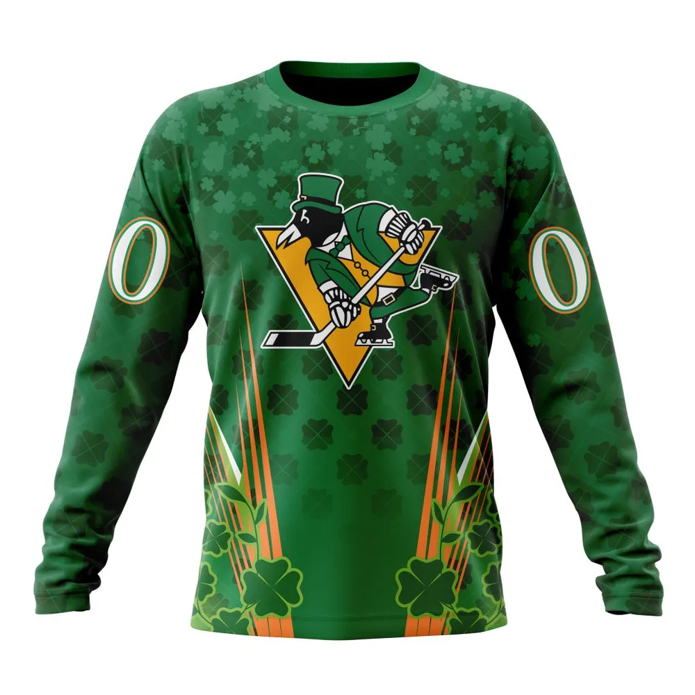 NHL Pittsburgh Penguins Special Design For St. Patrickâ€™S Day St2402 Long Sleeved Sweatshirt 