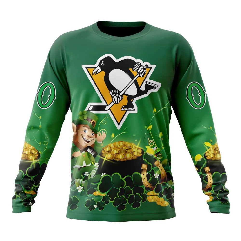 NHL Pittsburgh Penguins Special Design For St. Patrickâ€™S Day St2403 Long Sleeved Sweatshirt 