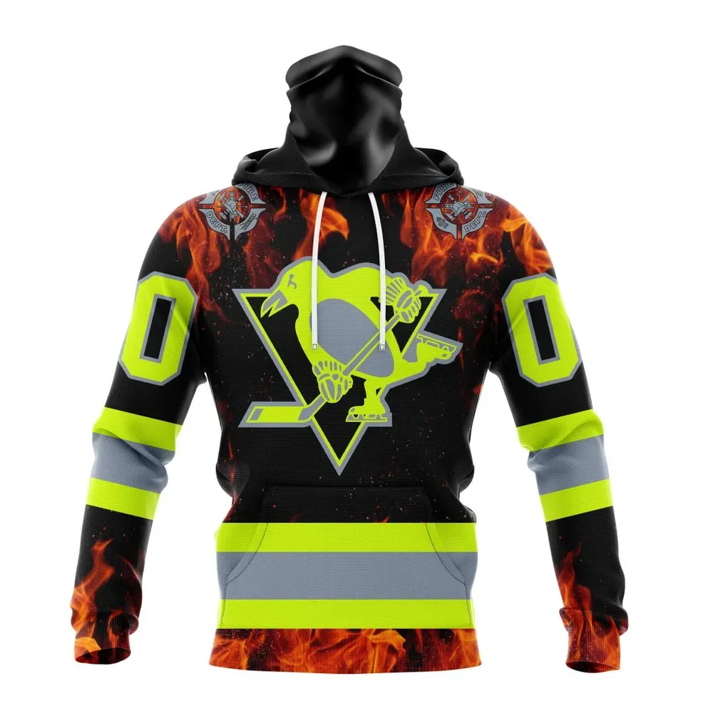 NHL Pittsburgh Penguins Special Design Honoring Firefighters St2401 Mask Hoodie