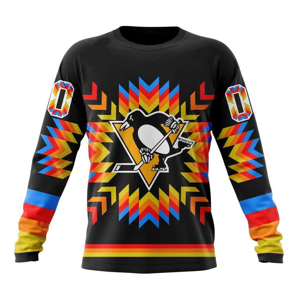 NHL Pittsburgh Penguins Special Design With Native Pattern St2306 Long Sleeved Sweatshirt 