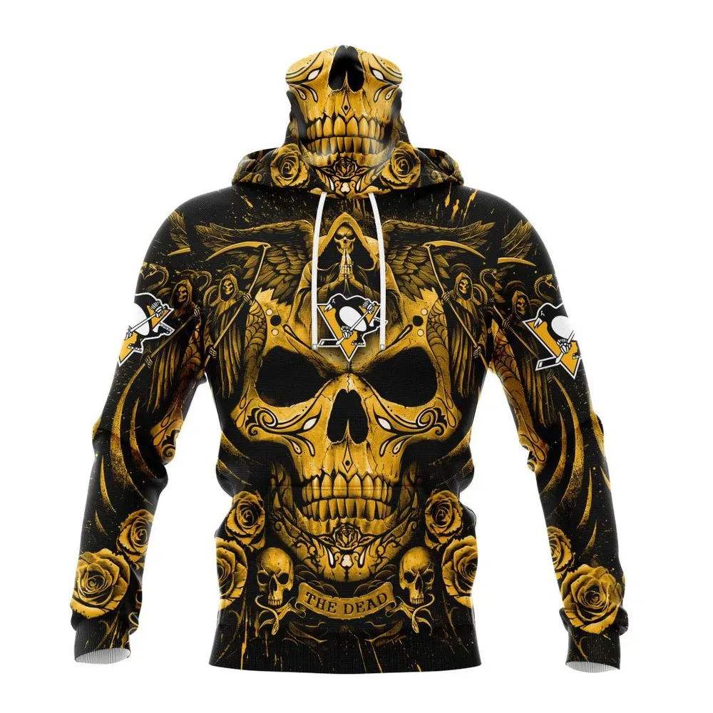 NHL Pittsburgh Penguins Special Design With Skull Art St2203 Mask Hoodie