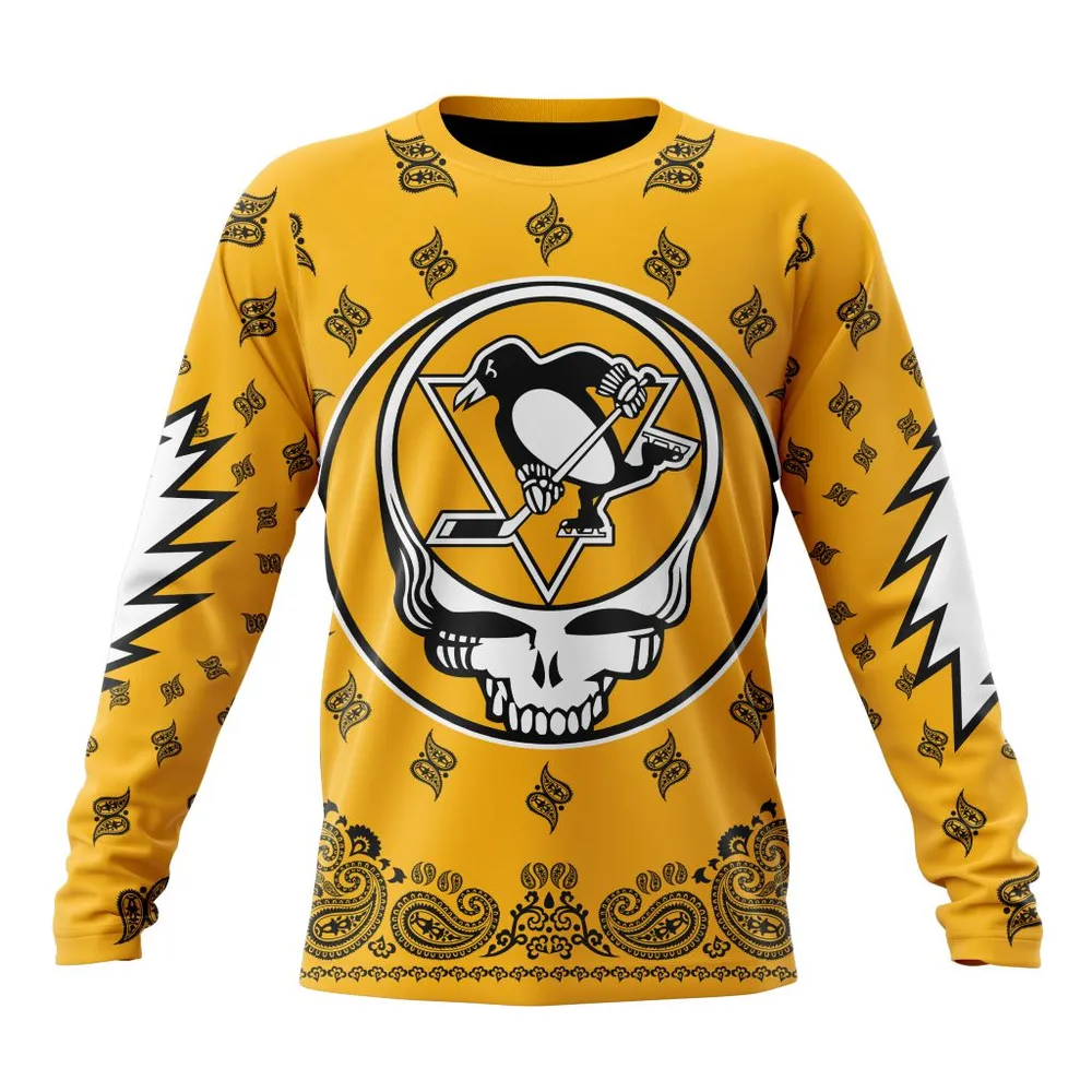 NHL Pittsburgh Penguins Special Grateful Dead Design St2303 Long Sleeved Sweatshirt 