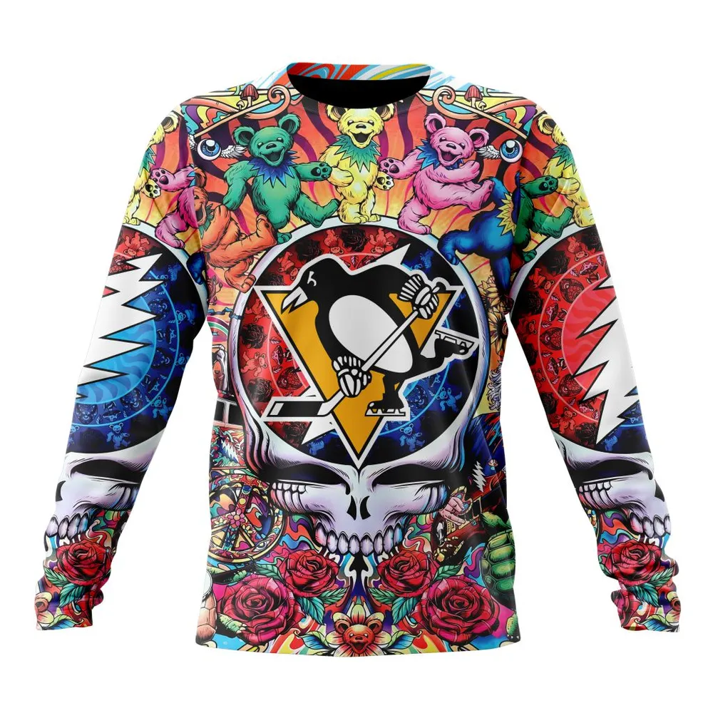 NHL Pittsburgh Penguins Special Grateful Dead Design St2304 Long Sleeved Sweatshirt 