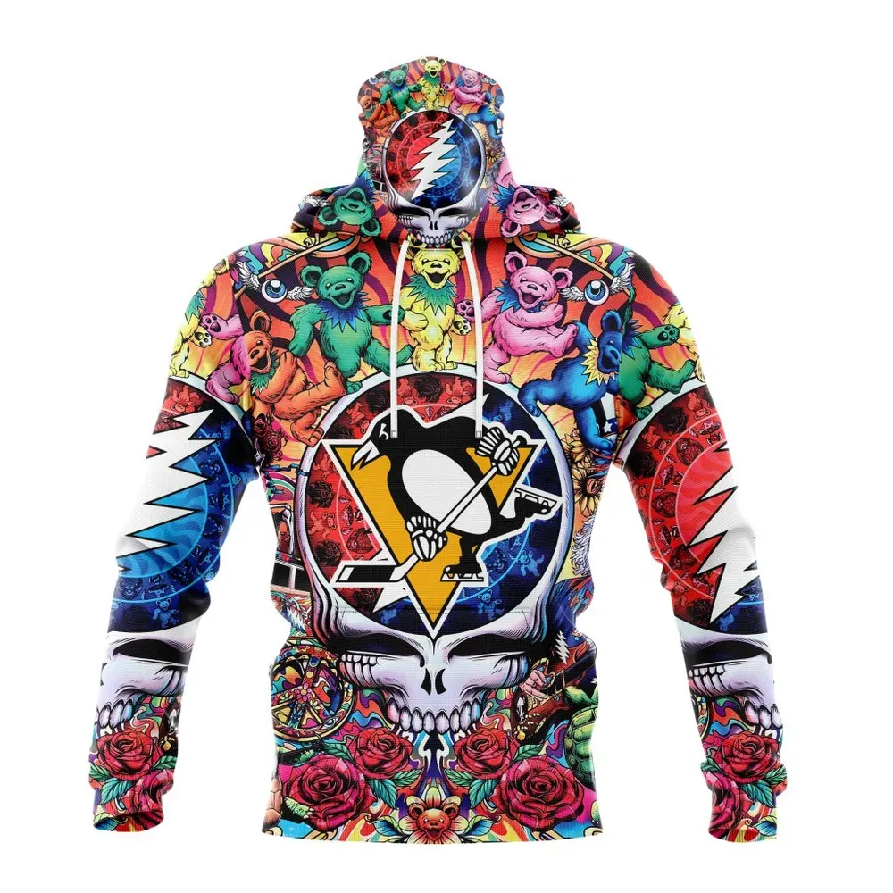 NHL Pittsburgh Penguins Special Grateful Dead Design St2304 Mask Hoodie