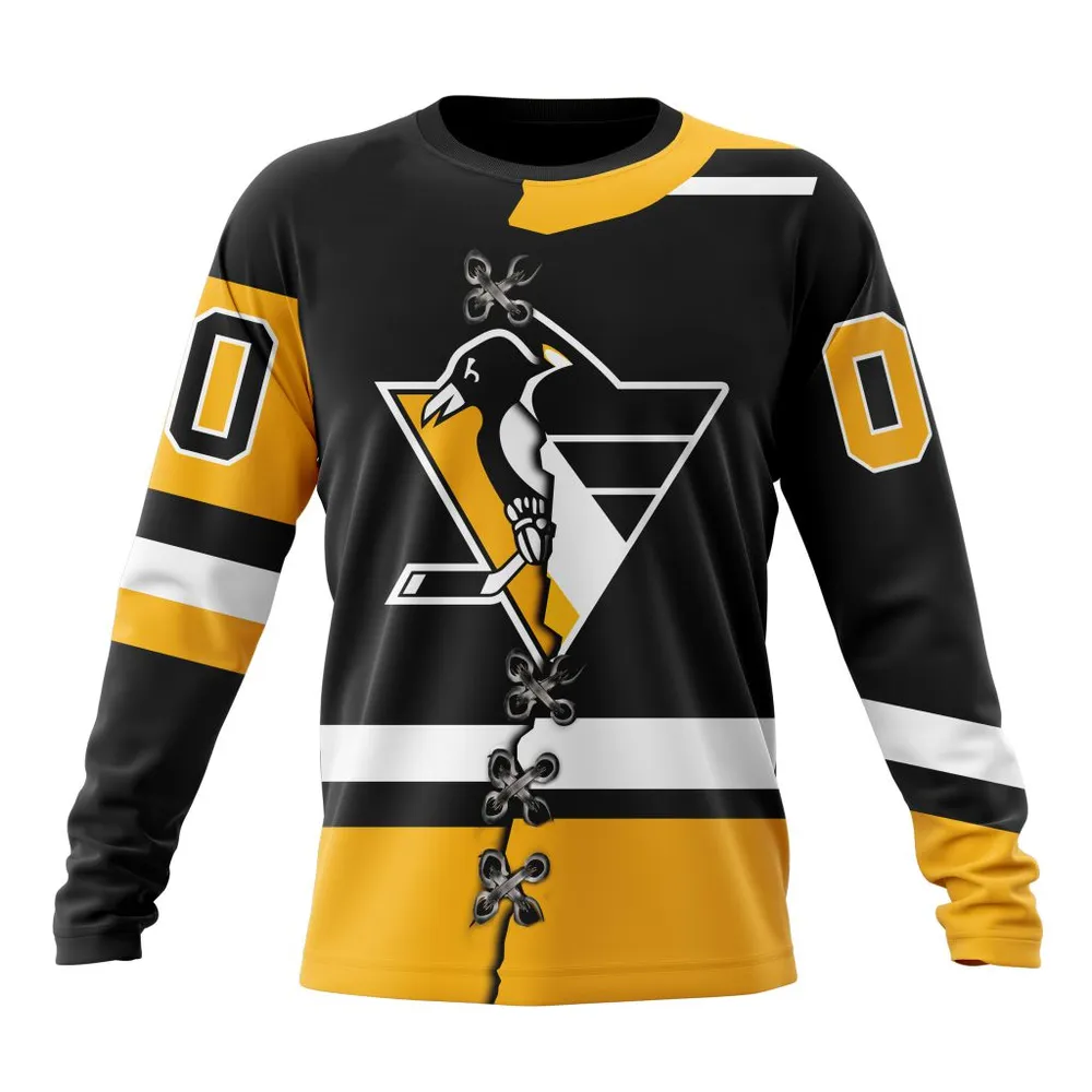 NHL Pittsburgh Penguins Special Home Mix Reverse Retro Personalized Kits Long Sleeved Sweatshirt 