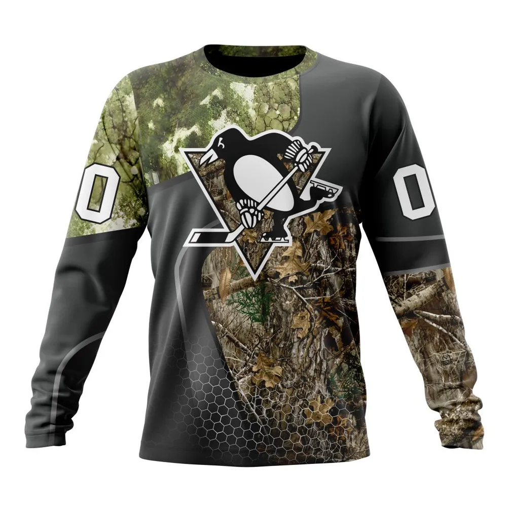 NHL Pittsburgh Penguins Special Hunting Camo Design St2302 Long Sleeved Sweatshirt 