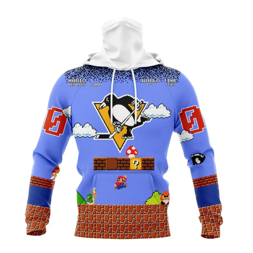 NHL Pittsburgh Penguins Special Kits With Super Mario Game Design Mask Hoodie