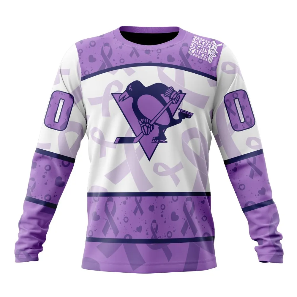 NHL Pittsburgh Penguins Special Lavender Fight Cancer St2201 Long Sleeved Sweatshirt 