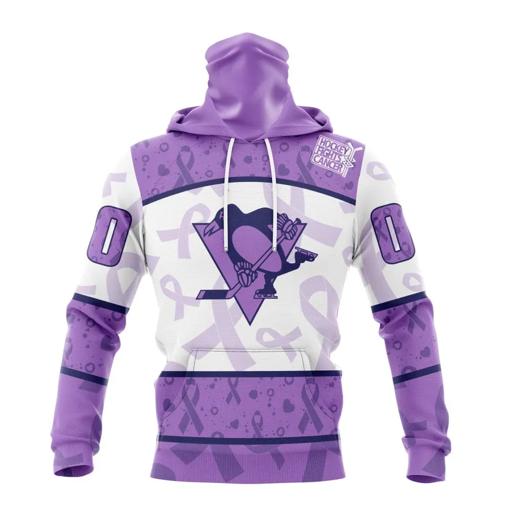 NHL Pittsburgh Penguins Special Lavender Fight Cancer St2201 Mask Hoodie