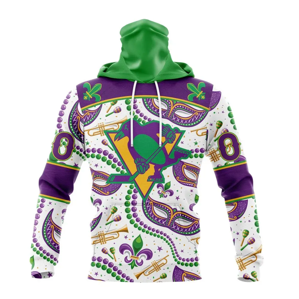 NHL Pittsburgh Penguins Special Mardi Gras Design St2401 Mask Hoodie