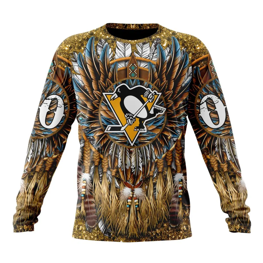 NHL Pittsburgh Penguins Special Native Costume Design St2201 Long Sleeved Sweatshirt 