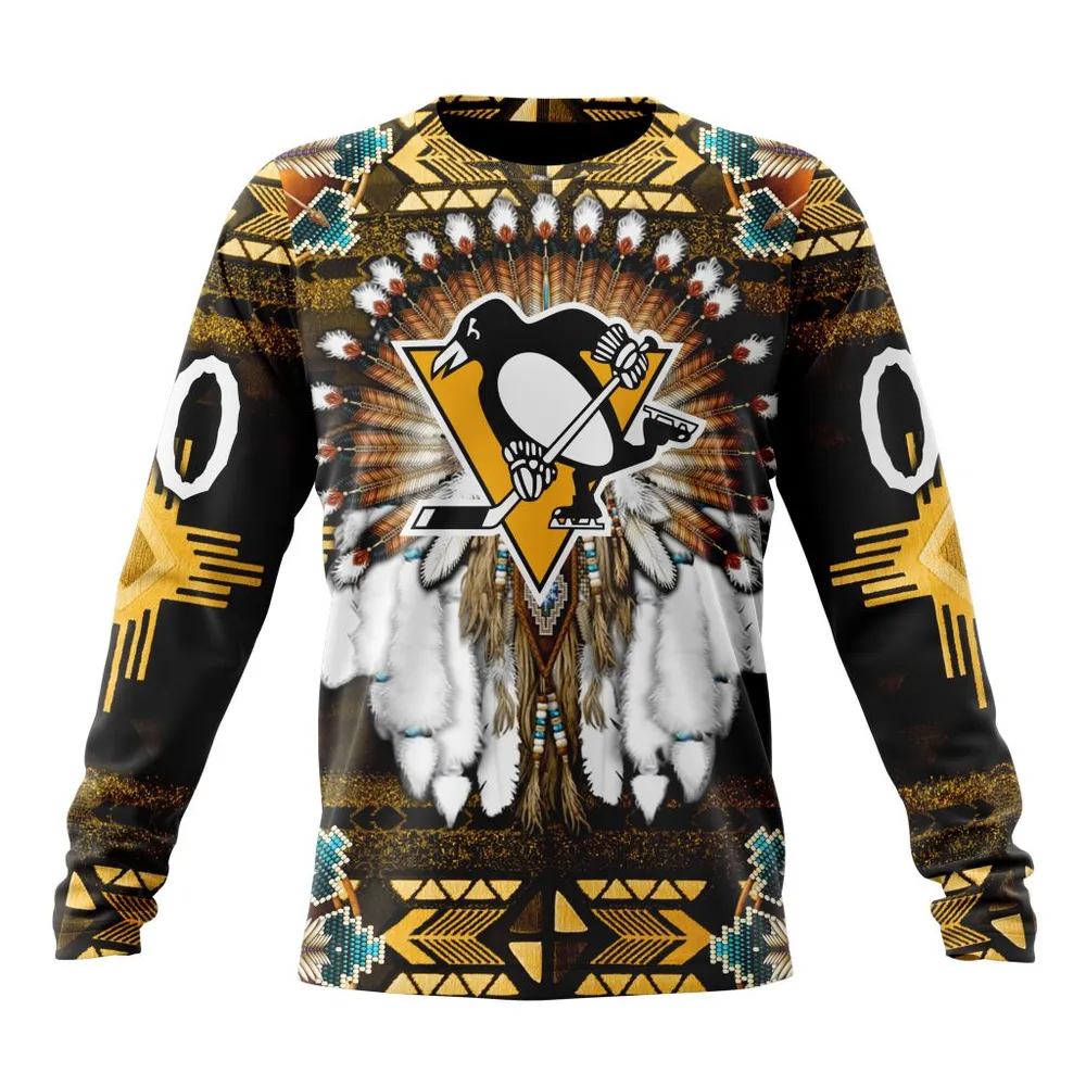 NHL Pittsburgh Penguins Special Native Costume Design St2202 Long Sleeved Sweatshirt 