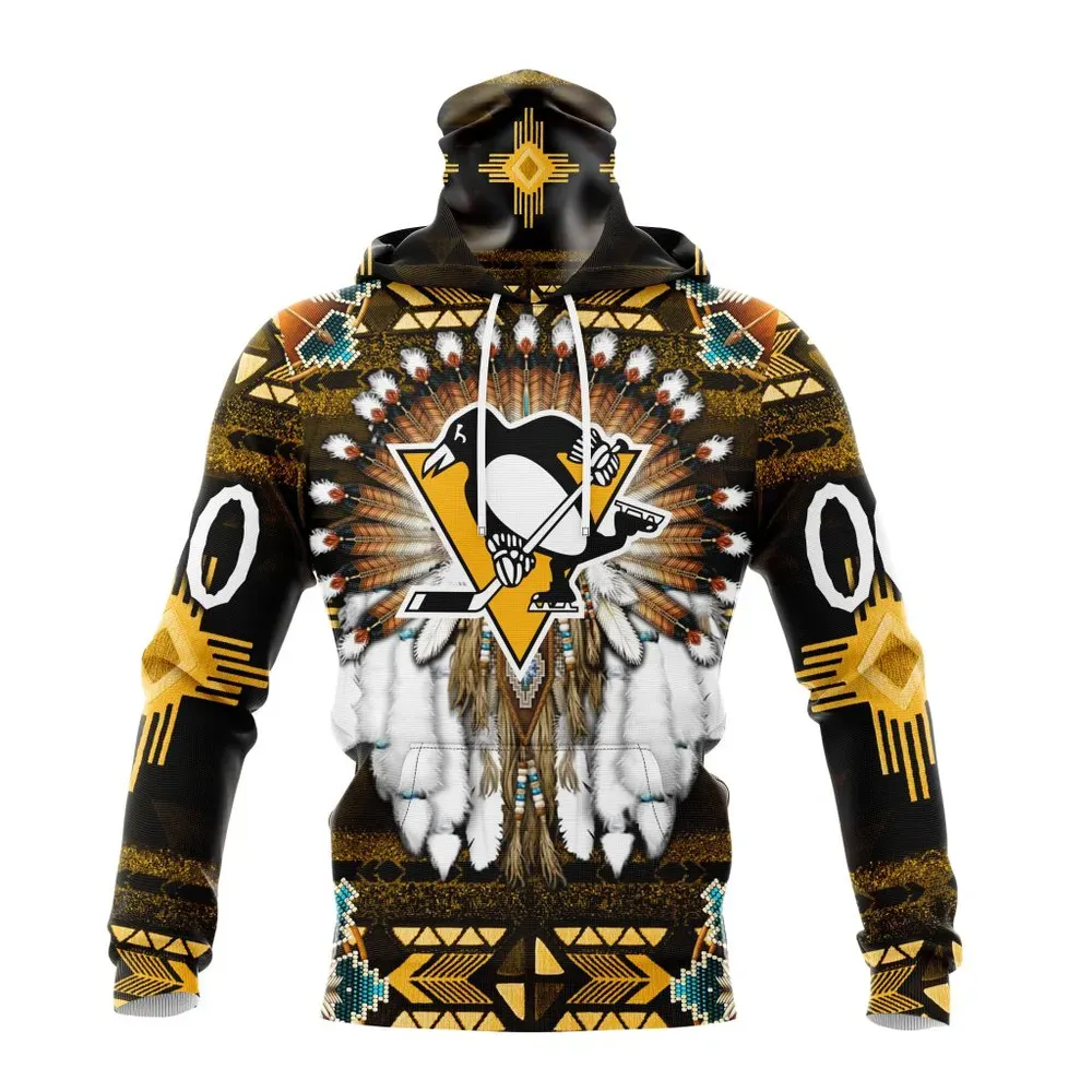 NHL Pittsburgh Penguins Special Native Costume Design St2202 Mask Hoodie