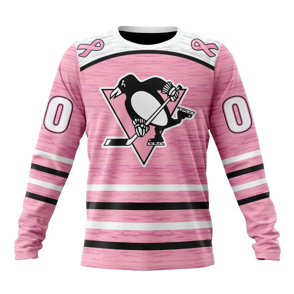 NHL Pittsburgh Penguins Special Pink Fight Breast Cancer Design St2304 Long Sleeved Sweatshirt 