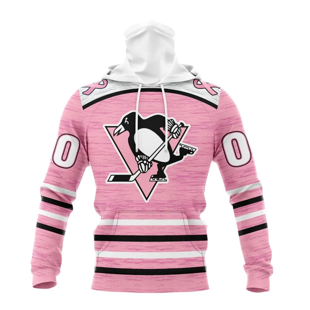 NHL Pittsburgh Penguins Special Pink Fight Breast Cancer Design St2304 Mask Hoodie