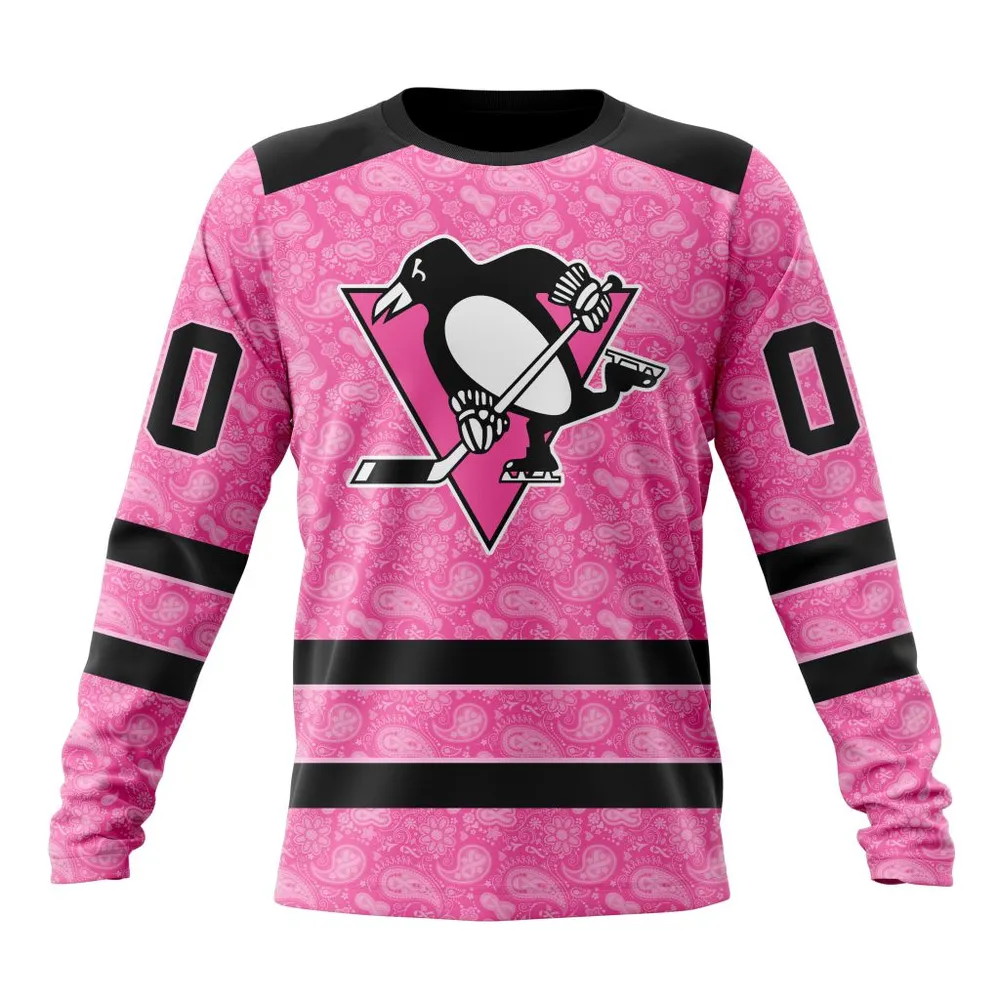 NHL Pittsburgh Penguins Special Pink Fight Breast Cancer St2306 Long Sleeved Sweatshirt 