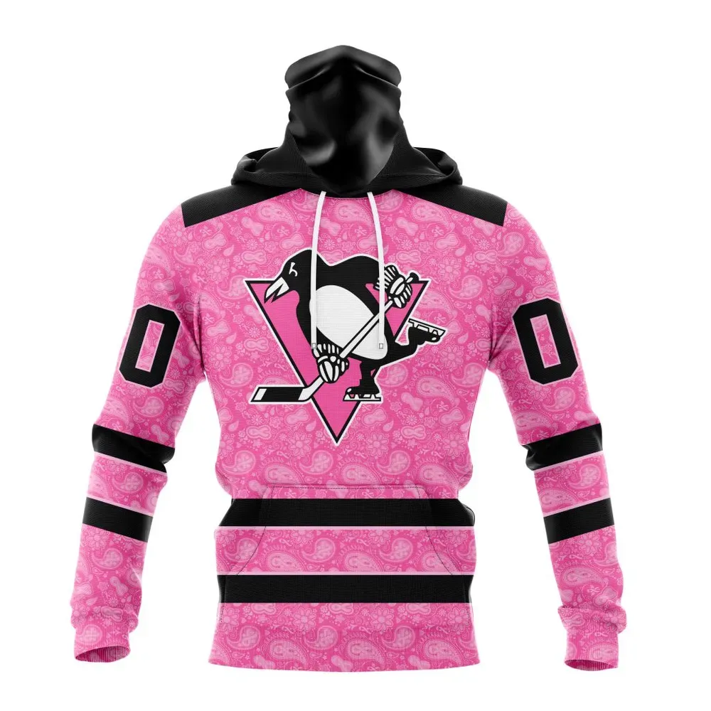 NHL Pittsburgh Penguins Special Pink Fight Breast Cancer St2306 Mask Hoodie