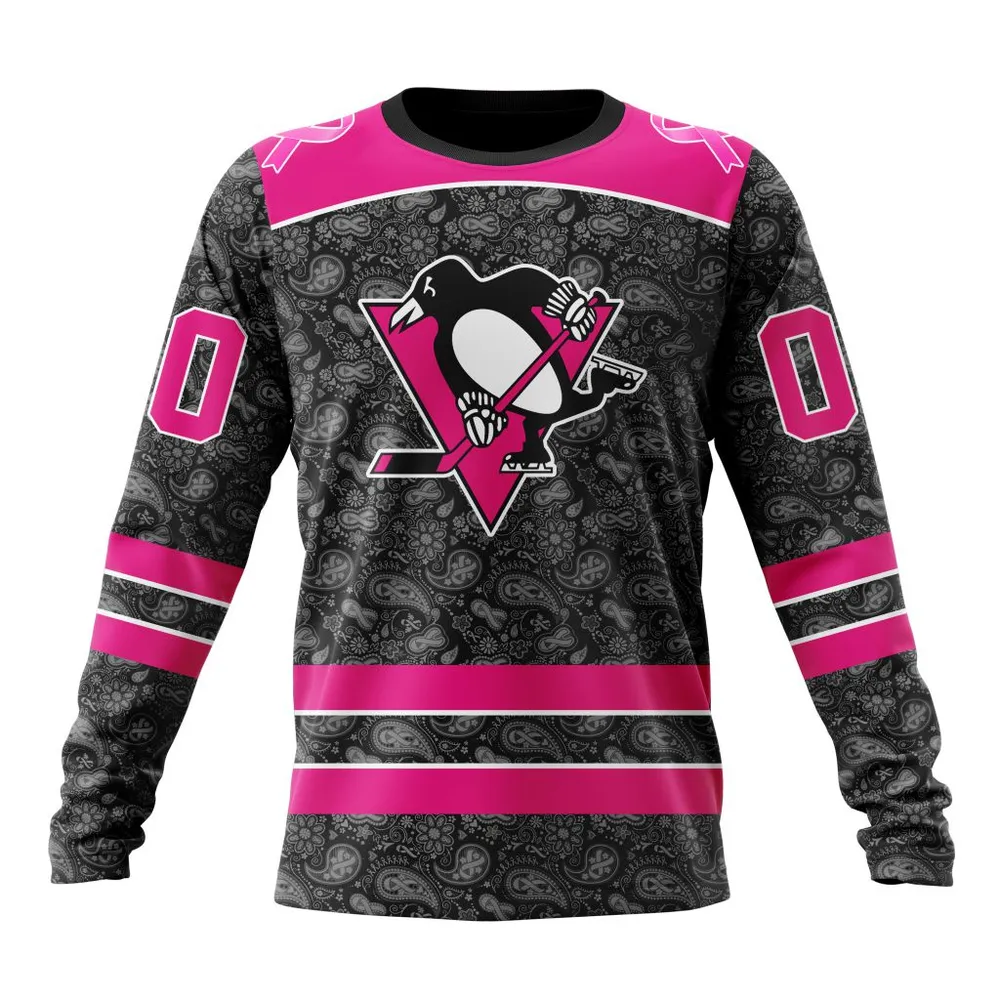 NHL Pittsburgh Penguins Special Pink In The Rink Fight Breast Cancer St2301 Long Sleeved Sweatshirt 