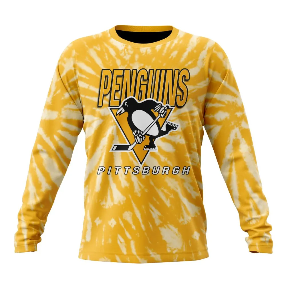 NHL Pittsburgh Penguins Special Retro Vintage Tie Dye St2201 Long Sleeved Sweatshirt 