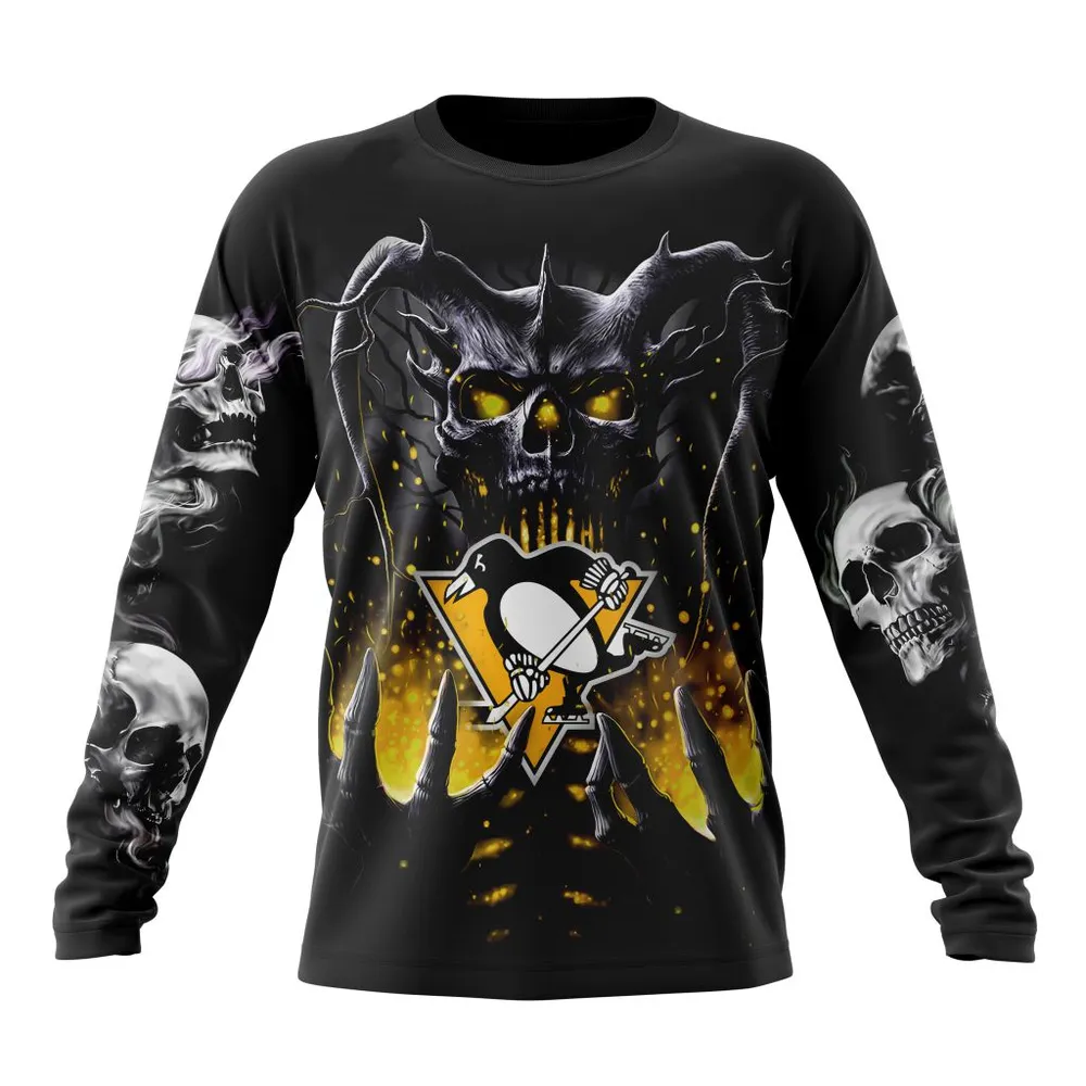 NHL Pittsburgh Penguins Special Skull Art Design St2301 Long Sleeved Sweatshirt 