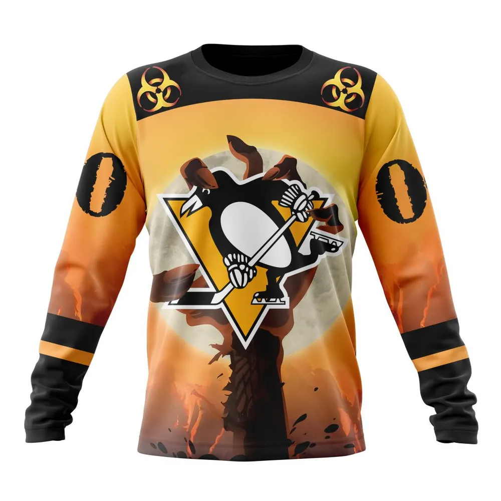 NHL Pittsburgh Penguins Special Zombie Design For Halloween St2305 Long Sleeved Sweatshirt 