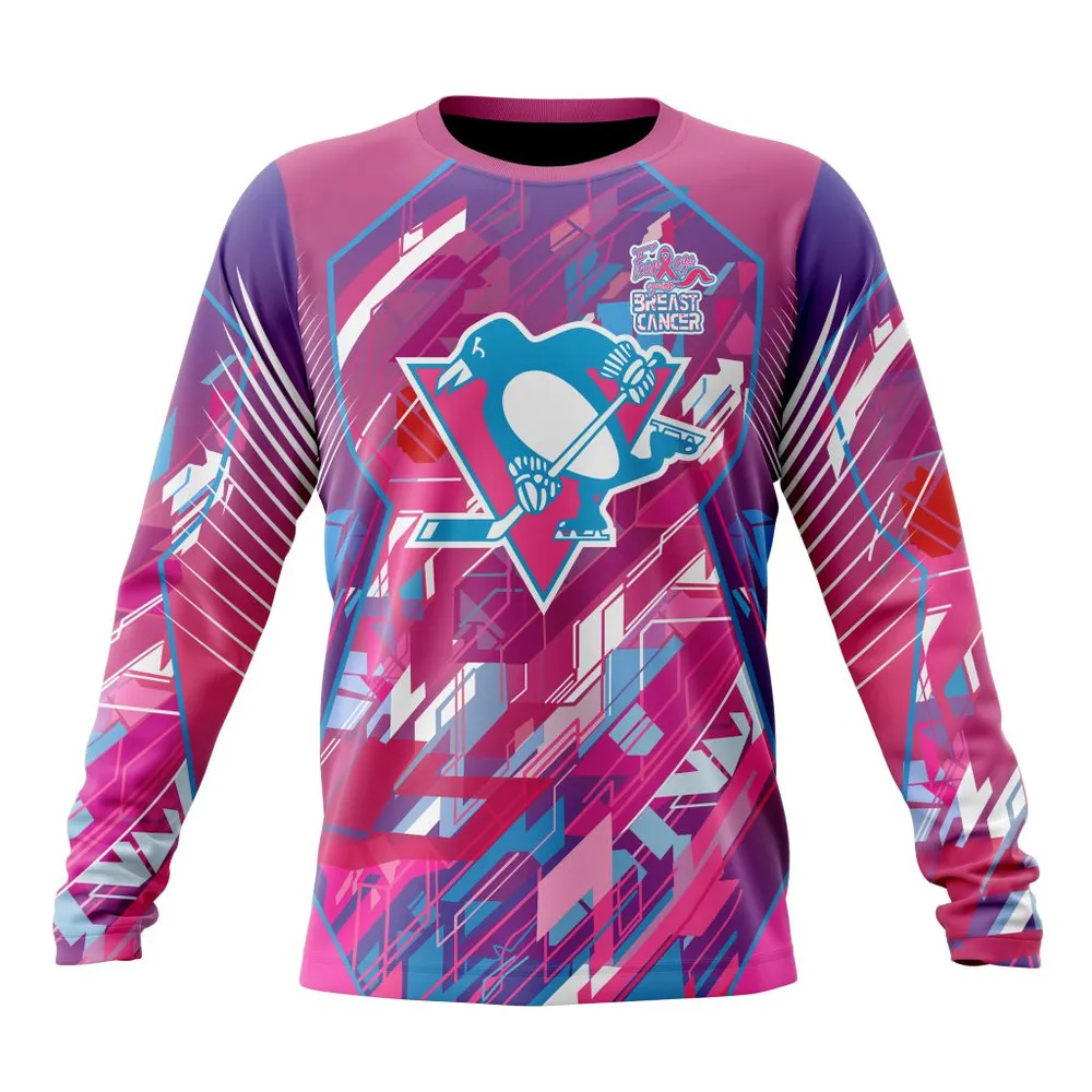 NHL Pittsburgh Penguins | Specialized Design I Pink I Can! Fearless Again Breast Cancer Long Sleeved Sweatshirt 