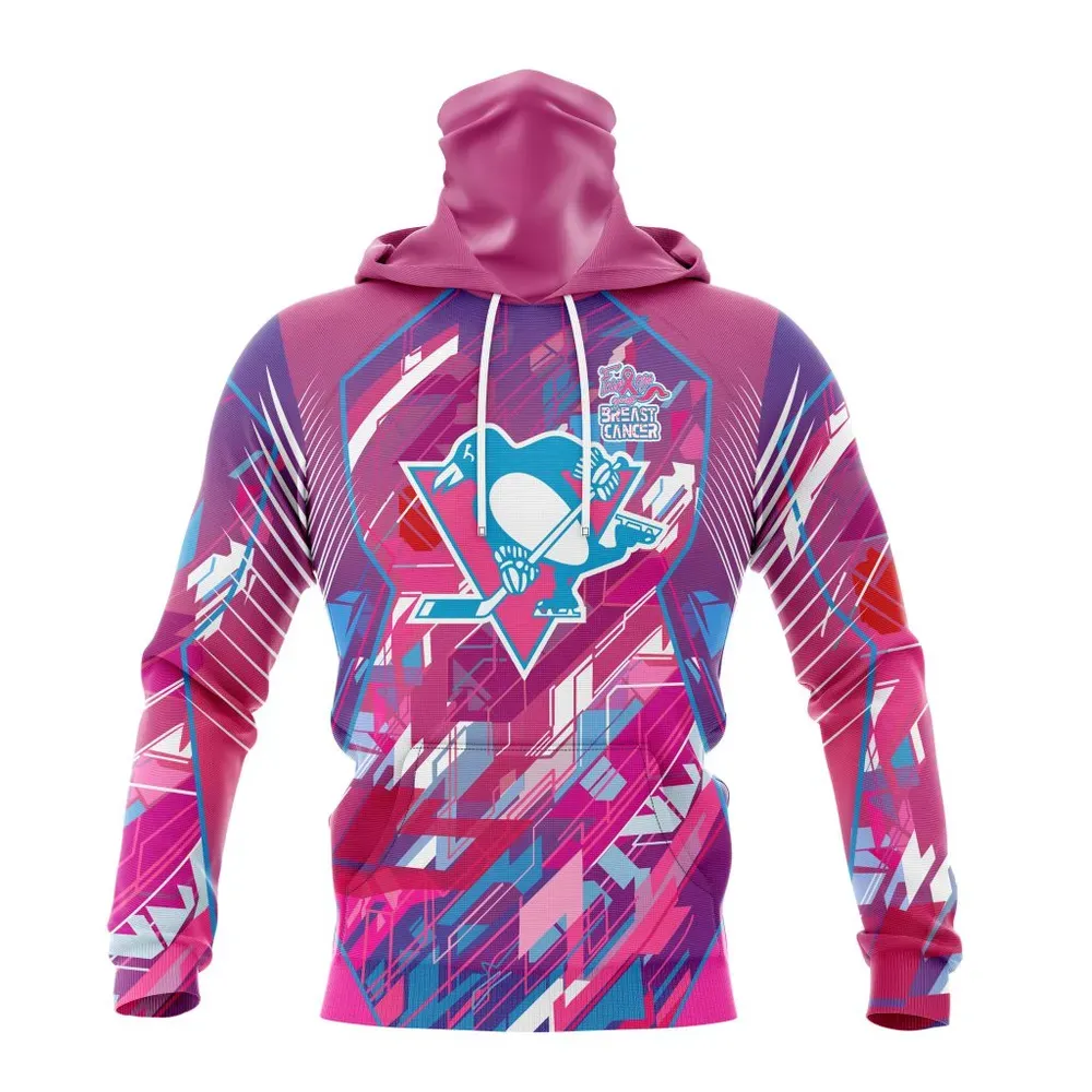 NHL Pittsburgh Penguins | Specialized Design I Pink I Can! Fearless Again Breast Cancer Mask Hoodie