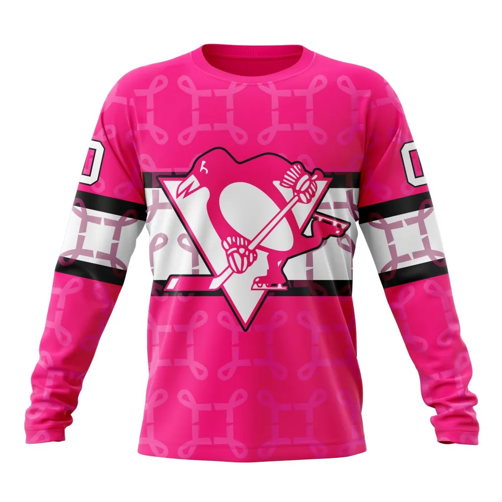 NHL Pittsburgh Penguins | Specialized Design I Pink I Can! In October We Wear Pink Breast Cancer Long Sleeved Sweatshirt 