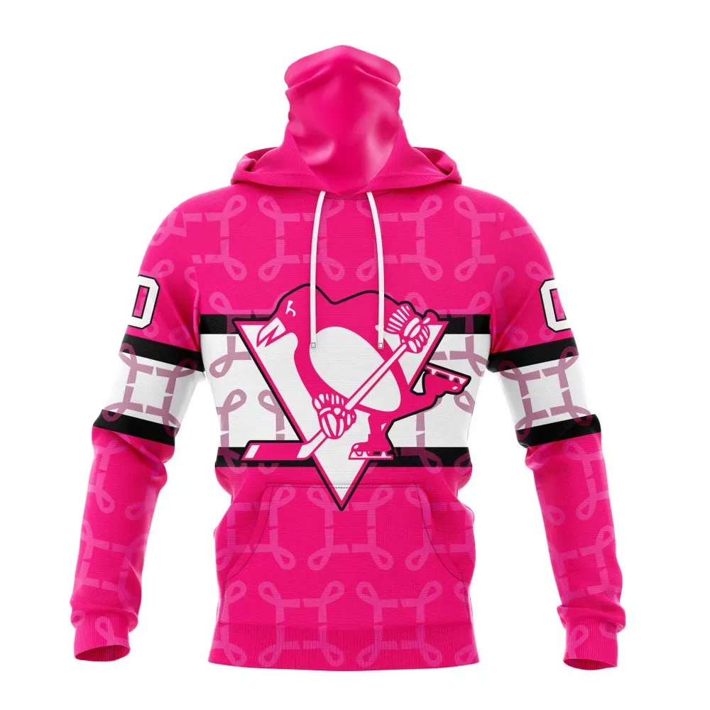 NHL Pittsburgh Penguins | Specialized Design I Pink I Can! In October We Wear Pink Breast Cancer Mask Hoodie