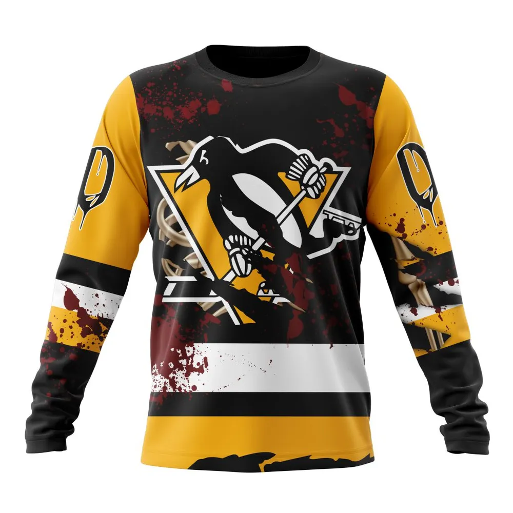 NHL Pittsburgh Penguins | Specialized Design Jersey With Your Ribs For Halloween Long Sleeved Sweatshirt 