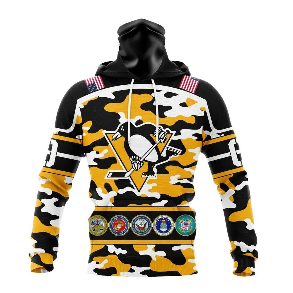 NHL Pittsburgh Penguins | Specialized Design Wih Camo Team Color And Military Force Logo Mask Hoodie