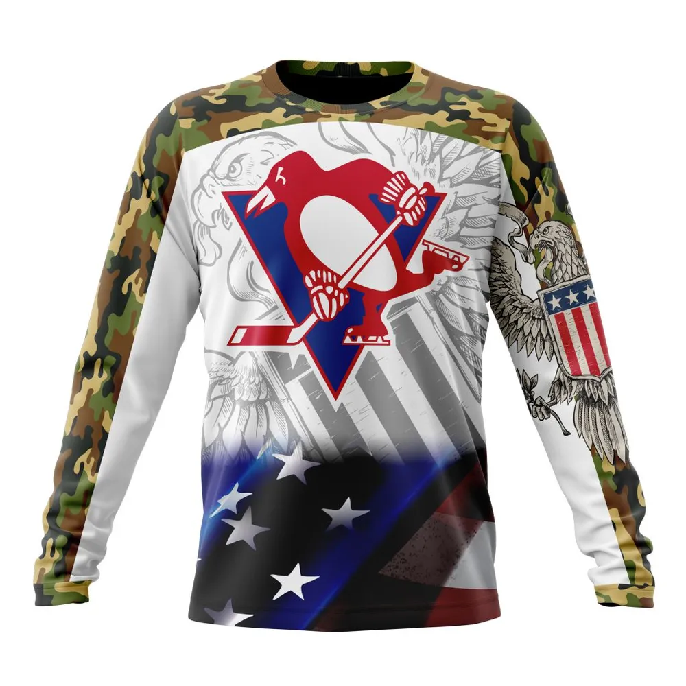 NHL Pittsburgh Penguins | Specialized Design With Our America Flag And Our America Eagle Long Sleeved Sweatshirt 