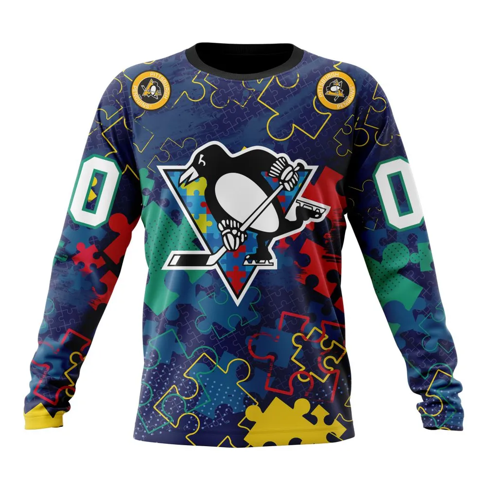 NHL Pittsburgh Penguins | Specialized Fearless Aganst Autism Long Sleeved Sweatshirt 